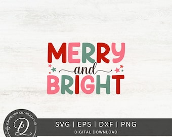 Merry and Bright Christmas SVG, Retro Holiday Design (Digital Download)