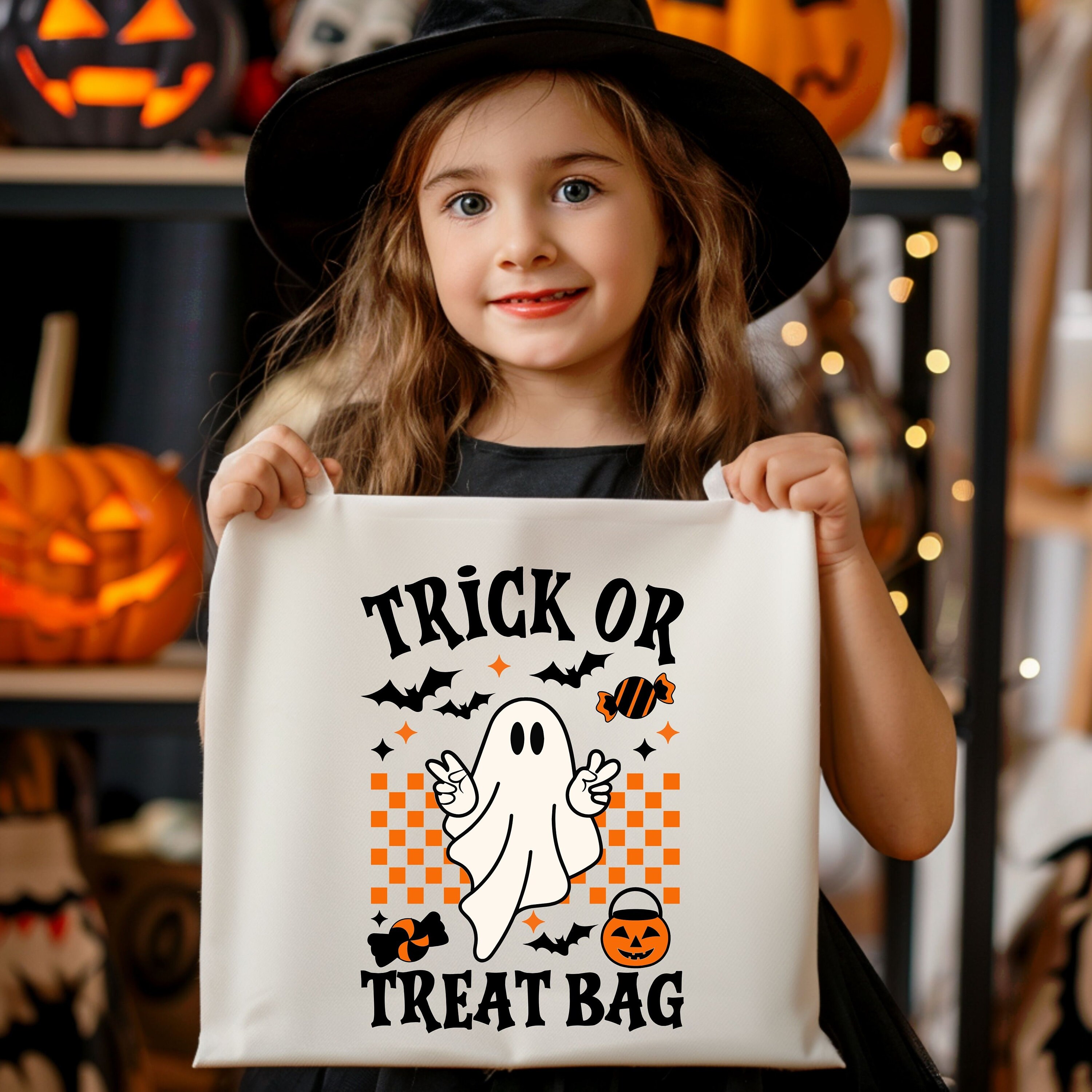 Trick or Treat Bag SVG, Kids Halloween Svg, Retro Ghost Svg, Bag of ...