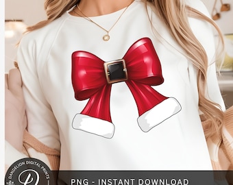 Lazo navideño coqueto PNG, sublimación navideña de Papá Noel (descarga digital)
