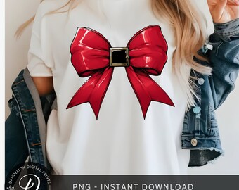Lazo rojo navideño de Papá Noel PNG, Sublimación navideña Coquette (Descarga digital)