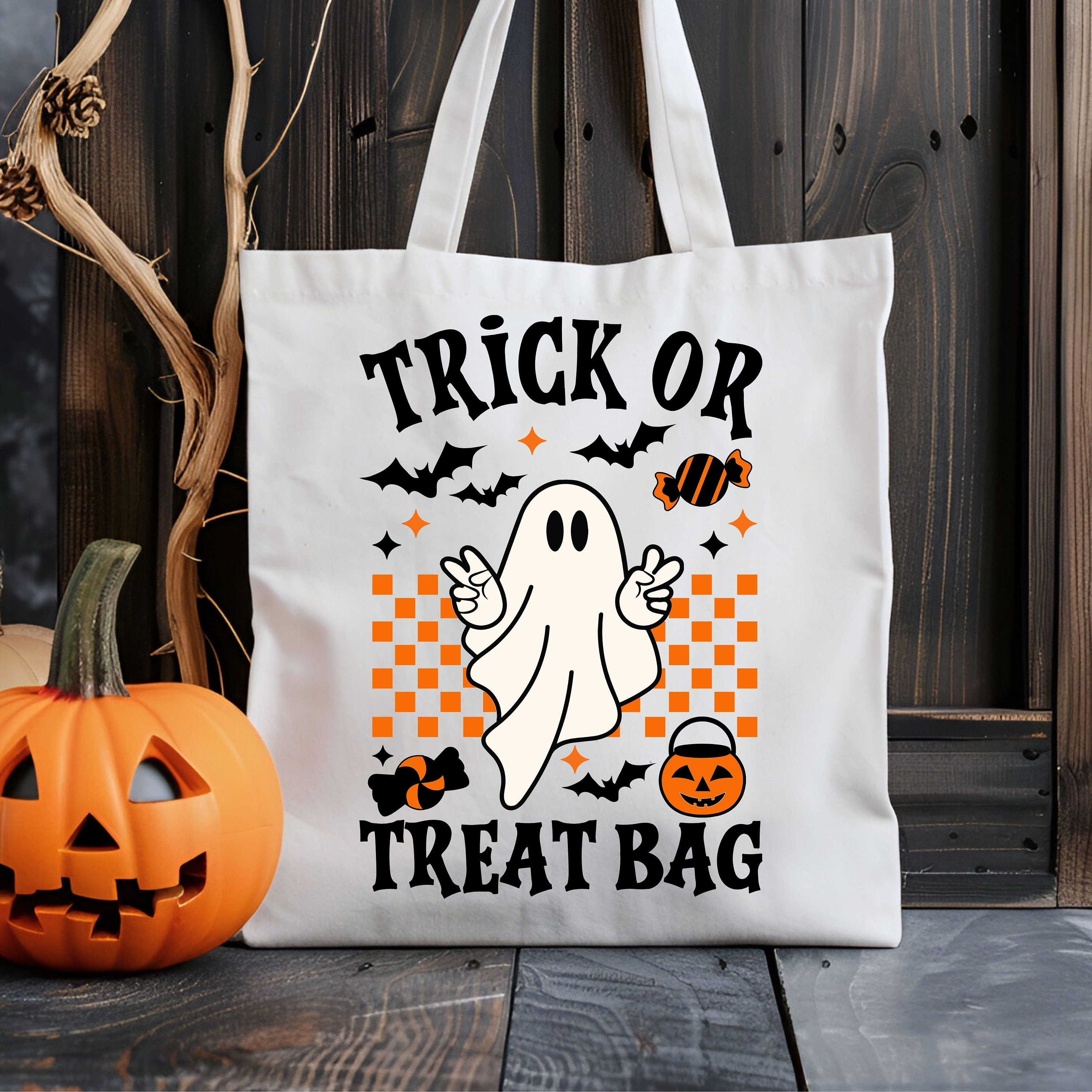 Trick or Treat Bag SVG, Kids Halloween Svg, Retro Ghost Svg, Bag of ...