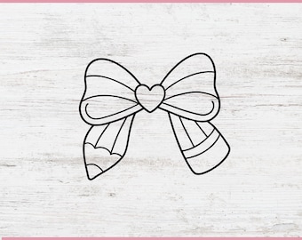 Pencil Coquette SVG, School Clipart, Teacher Cut File, Cuttable Pencil Bow Outline, Back to School PNG, Cricut, Silhouette, Digital Download