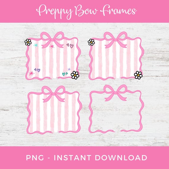 Bow Frame PNG, Coquette Border PNG, Pink Bow Sublimation, Ribbon Frame Png, Whimsical Border Png, Preppy Pattern Design, Digital download.
