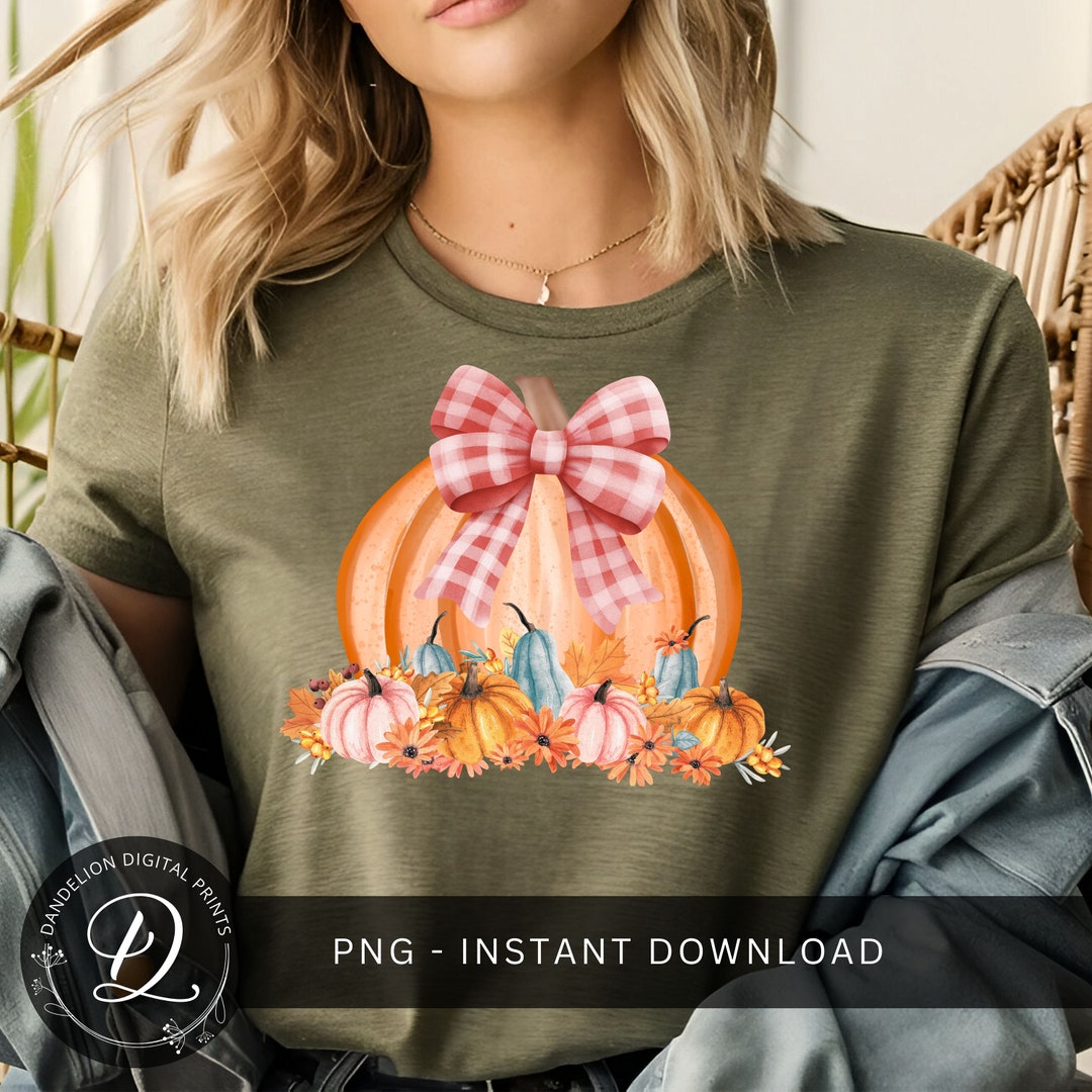 Retro Pumpkins PNG, Pumpkin Coquette Bow PNG, Fall Sublimation Design ...