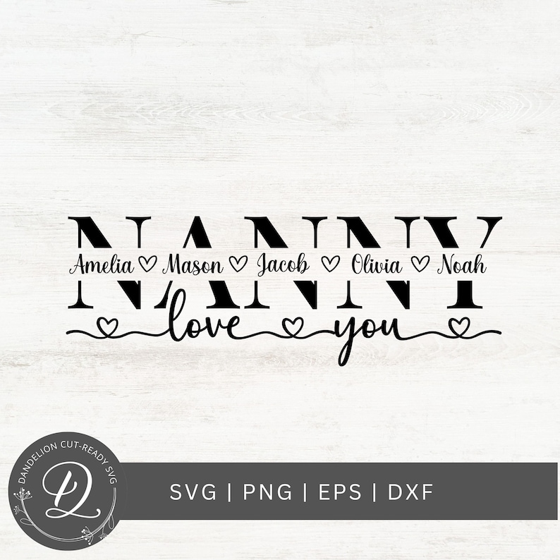 Nanny Lettering Nanny SVG, Nanny Split Name Frame Svg, Grandma Cut File, Grandmother ...