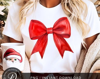 Christmas Red Bow PNG, Retro Holiday Sublimation (Digital Download)