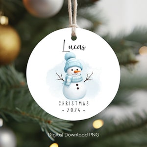 Personalized Christmas Ornament PNG, Baby Snowman PNG, Christmas Keepsake Sublimation, Christmas Round Ornament Design, Xmas Custom Bauble.