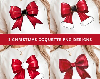 Paquete de imágenes PNG de lazos navideños coquetos, lazo de Papá Noel, estilo retro navideño (descarga digital)