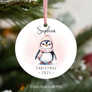 Personalized Christmas Ornament PNG, Baby Penguin PNG, Christmas Keepsake Sublimation, Christmas Round Ornament Design, Xmas Custom Bauble.