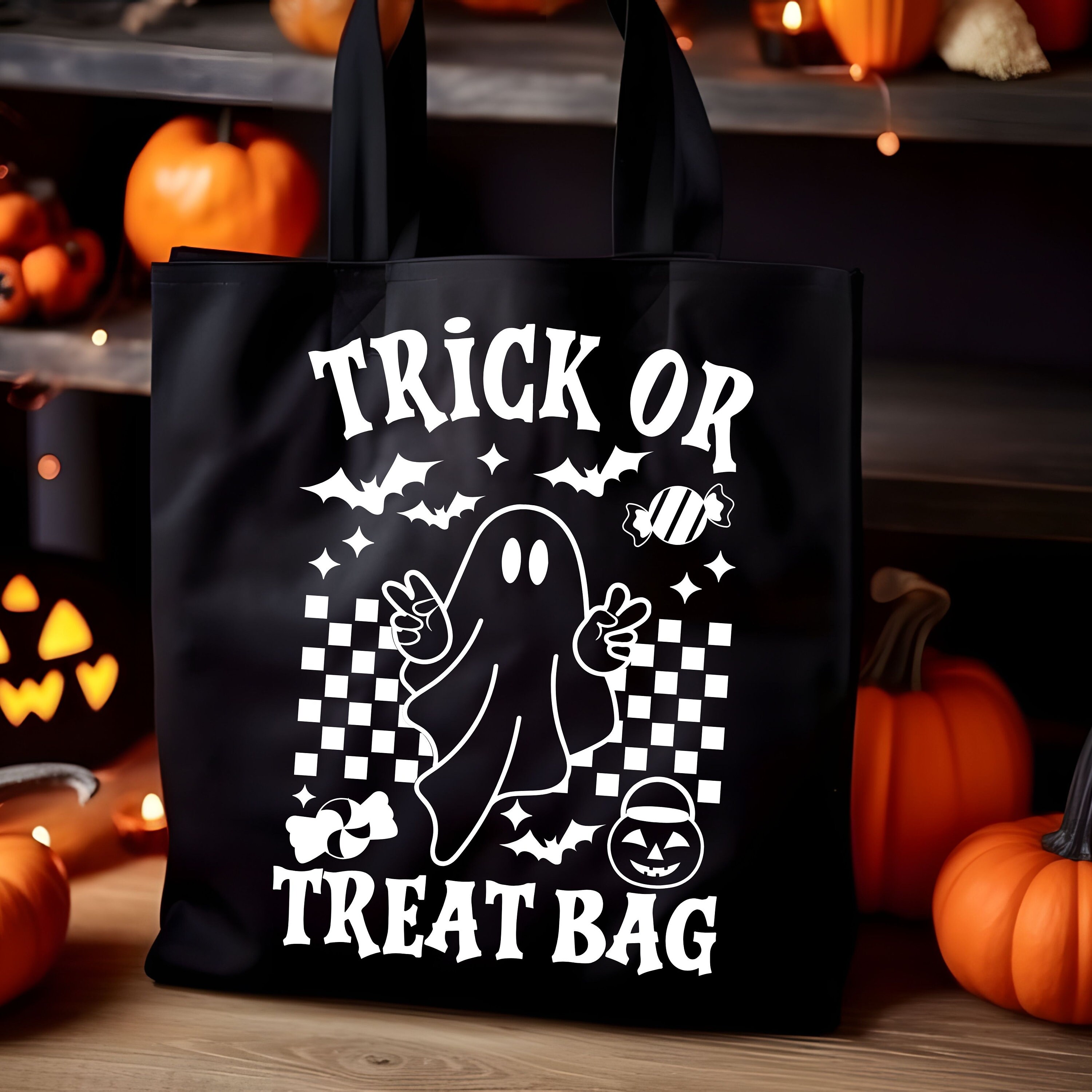 Trick or Treat Bag SVG, Kids Halloween Svg, Retro Ghost Svg, Bag of ...
