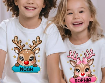 Personalized Christmas Reindeer PNG, Custom Kids Name Frame (Digital Download)