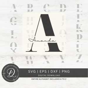 Monograma do alfabeto SVG, PNG, nomes personalizados de monogramas de A a Z prontos para corte, arquivo de corte para Cricut, silhueta, 26 arquivos de corte Svg Png Dxf individuais