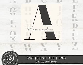 Alphabet Monogram SVG, PNG, Cut Ready A to Z Monogram Custom Names, Cut File for Cricut, Silhouette, 26 Individual Svg Png Dxf Cut Files