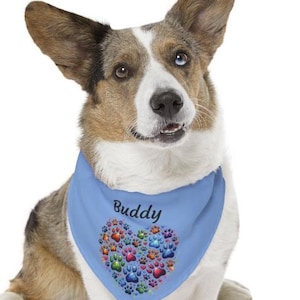 Personalized Dog Print Heart Pet Bandana, Pet Collar Bandana Puppy Neck Scarf Cat Bandana Collar Animal Print Dog Bandanna Dog Lover Gift