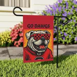 Garden Flag, UGA Bulldogs Go Dawgs Bulldog Sunglasses Banner for House, Georgia Bulldog Fan Gift, Funny Yard Flag, College Football Decor