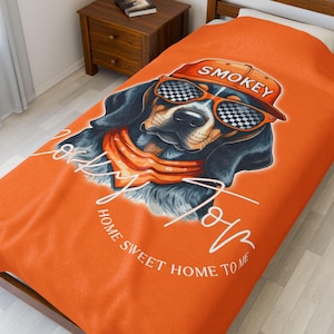 Tennessee Vols Velveteen Blanket, Smoky Top Plush Throw, College Football Fan Gift, Volunteer Home Decor, Rocky Mountains Dorm Bedding, UT