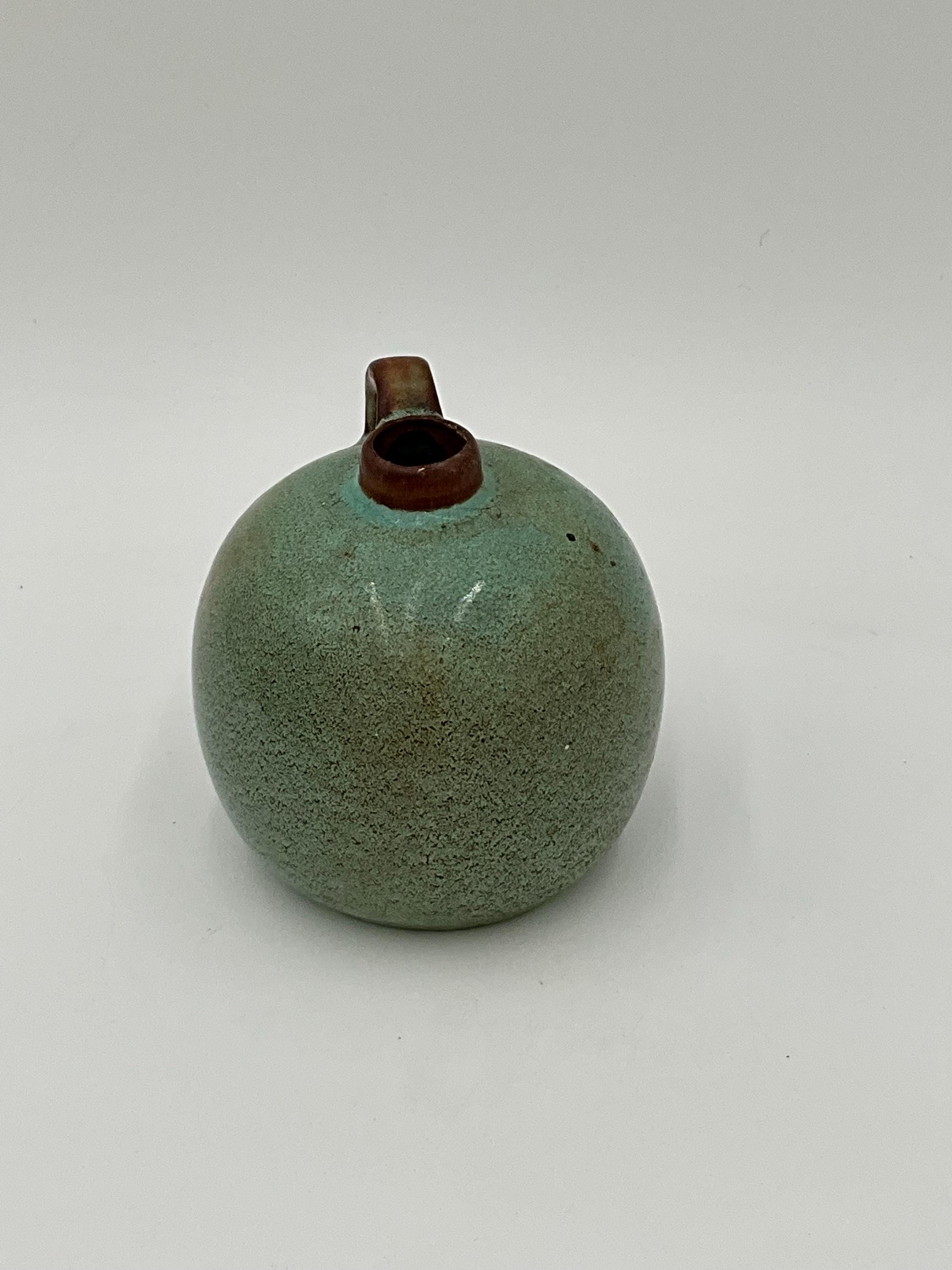 Vintage Studio Pottery Jug Vase Mid Century Modern Green Glaze Small ...