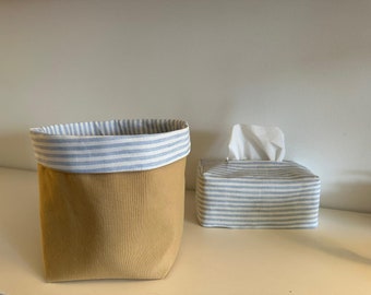 Linen - Canvas Fabric Basket / Reversible Storage and Organizer Bin