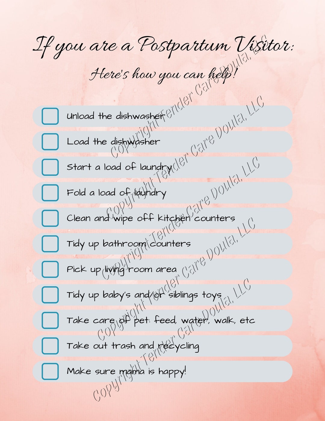 Postpartum Visitor Chore List - Etsy