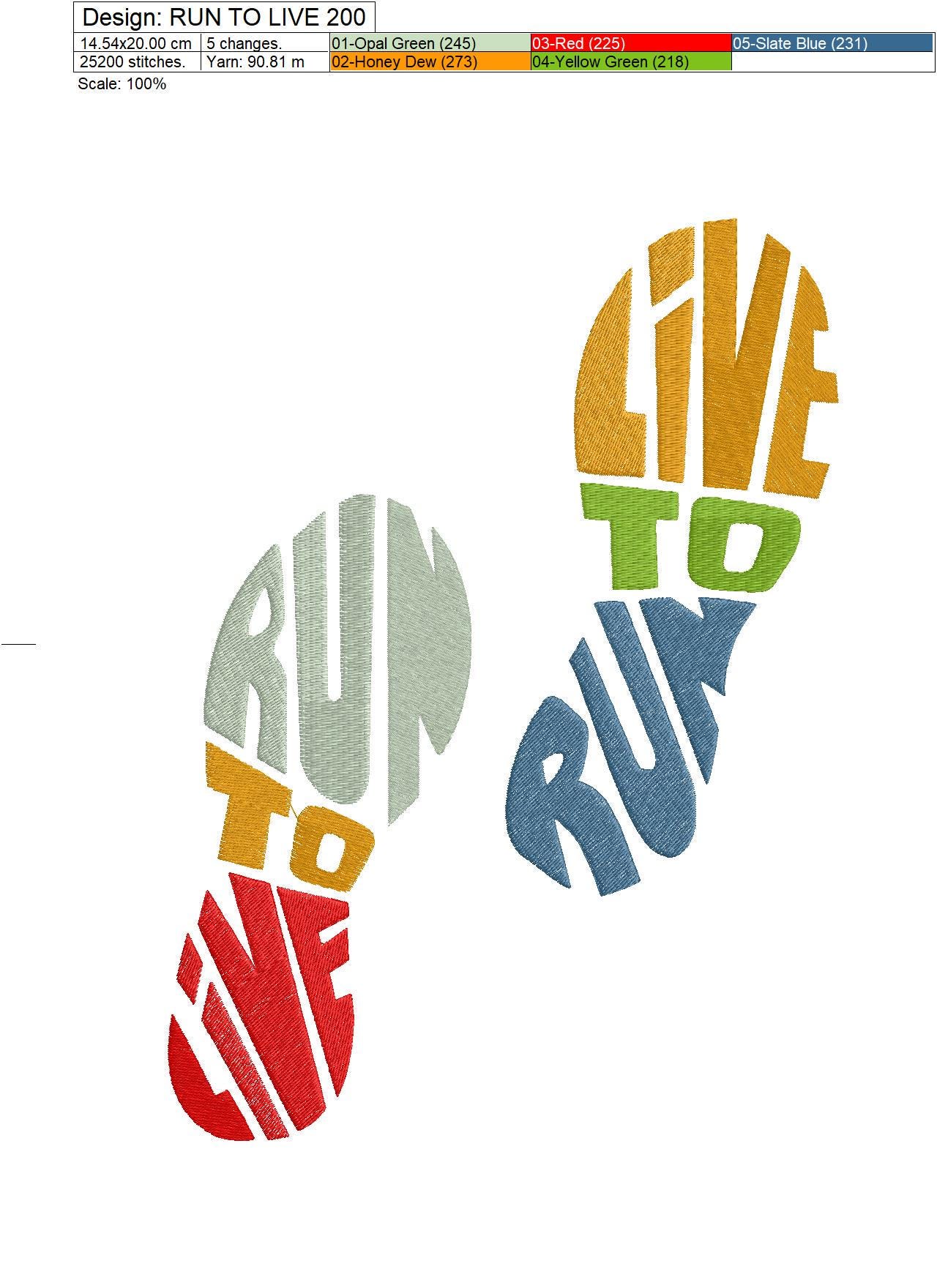 Run to Live Footprint Embroidery Design | Motivational Running Quote ...