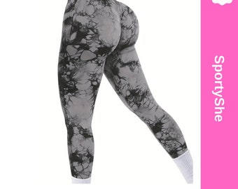 Tie Dye Push Up Leggings - Women's Workout Sport Pants, Scrunch Butt Gym Leggings, Seamless Fitness Wear