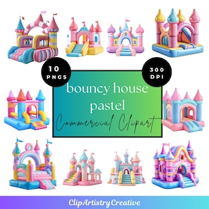 Bouncy House Bounce House Pastel clipart PNG transparent background instant digital download | Bouncy Castle | Birthday Kids Party clip art