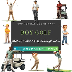Boy Man Golf Golfing clipart bundle PNG transparent background digital download, Boy Golf clip art, Man golfer clipart