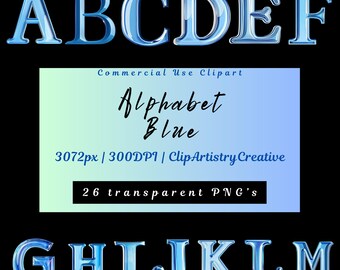Alphabet Blue PNG transparent background clipart bundle, Nursery baby room clipart alphabet, Alphabet PNG, alphabet for baby bedroom images