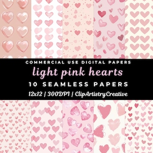 Lichtroze harten digitaal papier naadloze digitale achtergrond commercieel gebruik, plakboekpagina's, digitaal papierpakketontwerp met roze hartpatroon