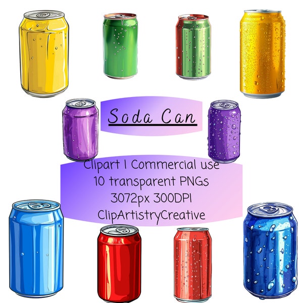 Soda Can clipart bundle PNG transparent background instant digital download, Soda Can clip art images PNG, drinks clipart, soft drink png