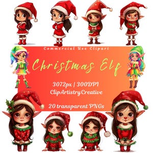 Christmas Elf clipart PNG transparent background instant digital download, Xmas Elves clip art image, Quirky Christmas clipart