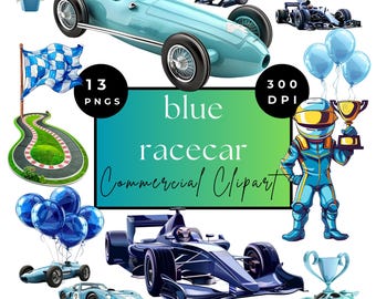Blue Race Car Racecar clipart PNG transparent background digital | Blue Vintage Sport Car | Race Car Baby Shower | Race Car Birthday