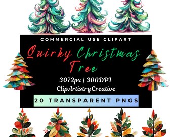 Schrullig Weihnachtsbaum Clipart PNG transparenten Hintergrund, sofortiger digitaler Download, schrullig Weihnachten Clip Art Bilder, cooler Weihnachtsbaum PNG