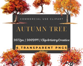 Herfst herfst bomen clipart bundel PNG transparante achtergrond digitale download, herfst illustraties, seizoensgebonden clipart, oranjerode boom clipart