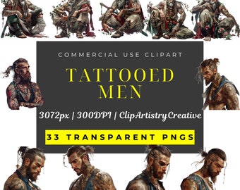 Tattooed Men fantasy PNG transparent background clipart bundle, Tattoo clip art, Man with tattoos clipart, tattoo images, forearm tattoo