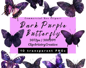 Dark Purple Butterfly Butterflies clipart bundle PNG transparent background instant digital download, animal clipart, butterfly images