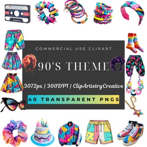 Jaren 90 stijlthema Clipart bundel PNG transparante achtergrond digitale download, illustraties uit de jaren 90, illustraties uit de jaren 90, geïnspireerd op de jaren 90
