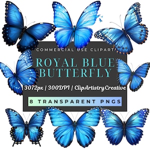 Pacote de clipart de borboletas de borboleta azul real PNG fundo transparente download digital instantâneo, clipart de animais, imagens de borboletas