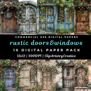 Rustic Doors and Windows Digital Background Paper Commercial Use, Scrapbooking Pages, notebook printable instant download