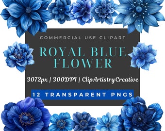 Royal Blaue Blume Blumen Floral Clipart Bündel PNG transparenter Hintergrund digitaler Download, hübsche Blume Clipart, Quinceanera Blume königsblau