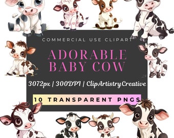 Entzückende Baby Kuh Clipart PNG transparenten Hintergrund sofort digitaler Download, Bauernhof Tiere Clipart, Kuh Clip Art Bilder