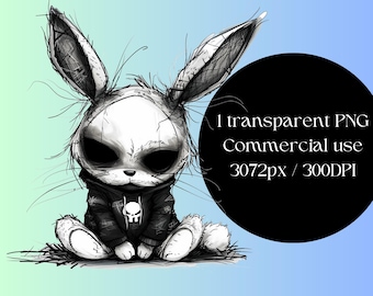 Emo Hase Clipart PNG Bilder Illustrationen transparenter Hintergrund sofortiger digitaler Download, schwarzer Hase Clipart, Emo Kaninchen Clipart