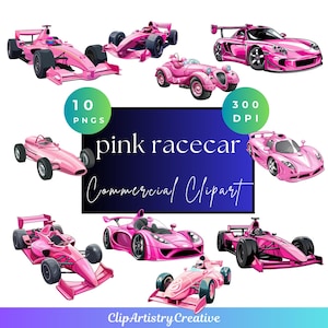 Roze raceauto raceauto clipart PNG transparante achtergrond digitale download | Roze sportwagen, png-bestand | Roze auto-clipart | Raceauto voor meisjes