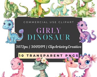 Pacchetto clipart di draghi carini e femminili rosa e viola Dinos PNG sfondo trasparente download digitale, clip art di creature mitiche carine fantasy