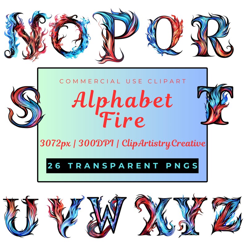 Fire Alphabet Clipart Bundle PNG Transparent Background Digital ...