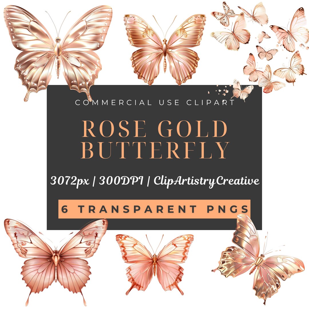 Rose Gold Butterfly Butterflies Clipart Bundle PNG Transparent ...