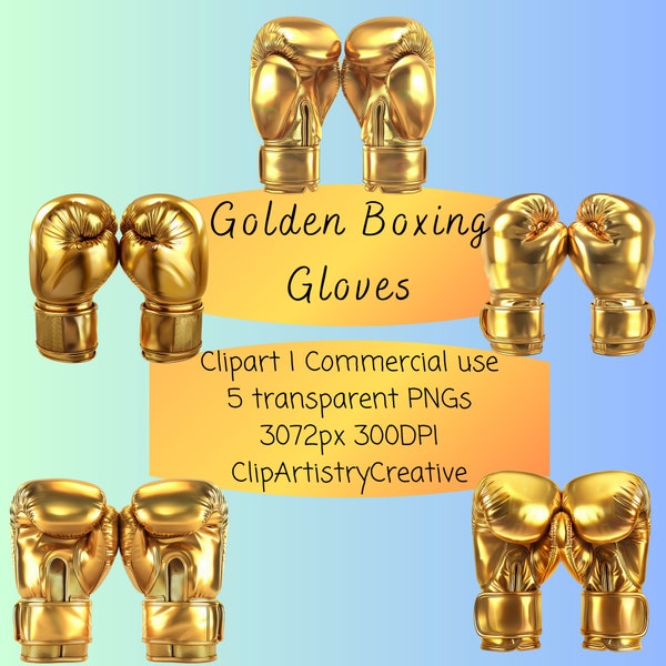 Golden Boxing Gloves Gold Gloves clipart bundle PNG transparent background digital download, Gold Boxing Gloves clip art images pack