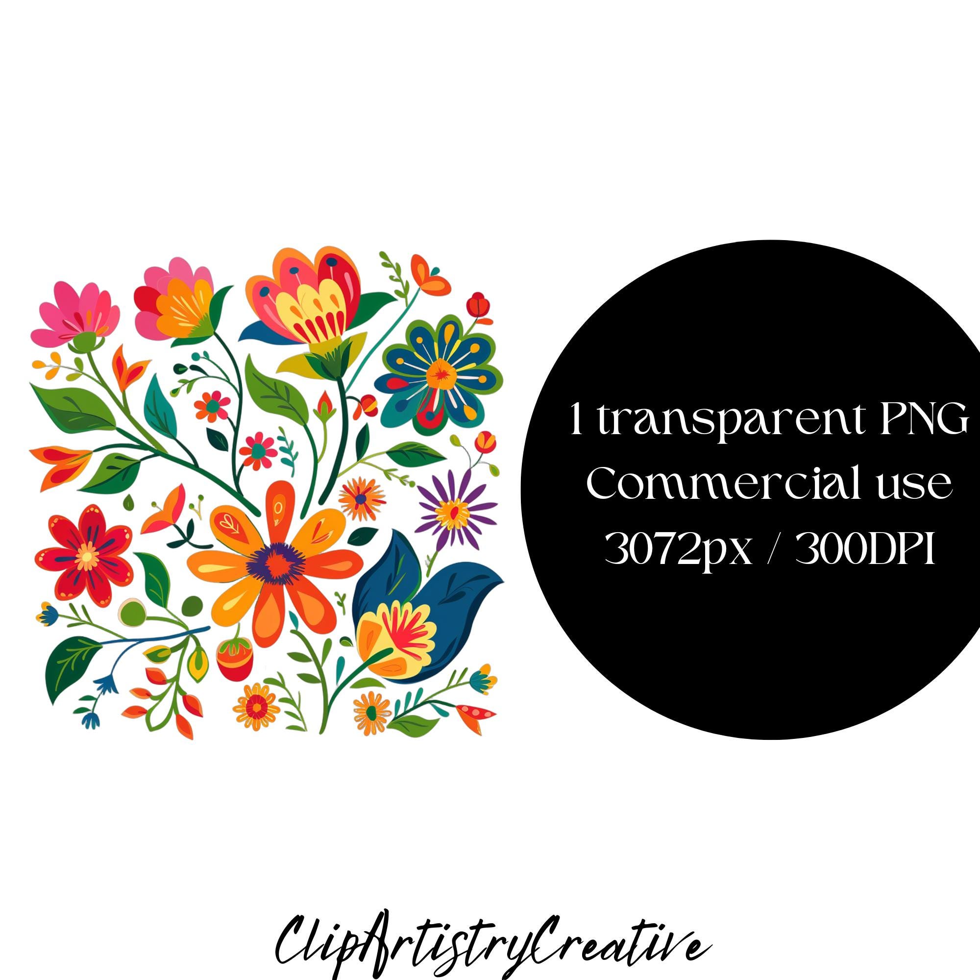 Mexican Fiesta Flowers Clipart, Vibrant Watercolor Otomi Floral ...