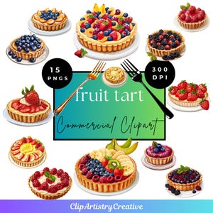 Obsttörtchen Clipart Bundle PNG transparenten Hintergrund digitaler Download, Dessert digitale Bilder, Tart Grafiken, Einladung ClipArt