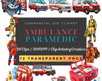 Ambulance Paramedic clipart bundle PNG transparent background digital download, ambulance clip art images PNG, Paramedic clip art images PNG